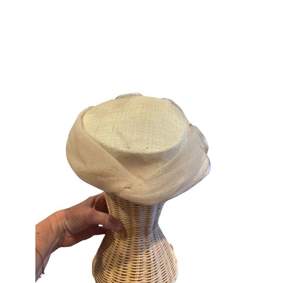 Ivory Tulle Picture Hat Blush Ribbon Tea Party Church Derby Fascinator VTG main image 4